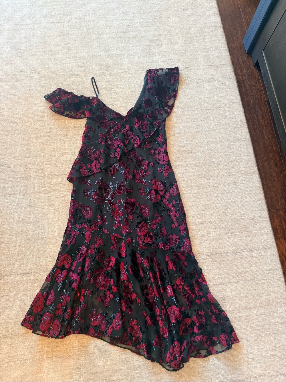 Parker Black Midi Dress with Burgundy Floral Sequin Detail